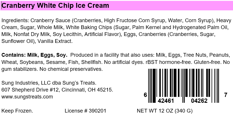 Cranberry White Chip, 2 Pints